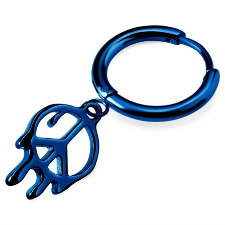 Fahrenheit | Modrá kruhová náušnice s přívěskem tavený Peace z nerezové oceli pro muže - Náušnice kroužky s přívěsky