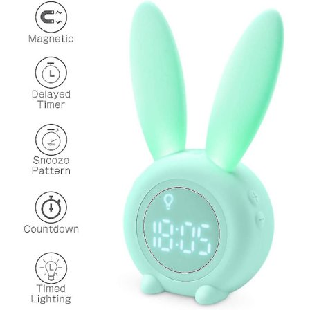 Barnelys Vekkerklokke Søt Kanin Vekkerklokke Kreativ Sengelampe Snooze-funksjon, Tidsinnstilt Nattlys