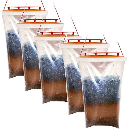 5-pack flugfällor hängande fälla för utomhusbruk locka äggläggande flugor och insekter gårdar fruktbälten - giftfria, engångsbruk