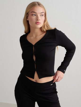 aim ́n Ease Ribbed Cardigan - Black - XS