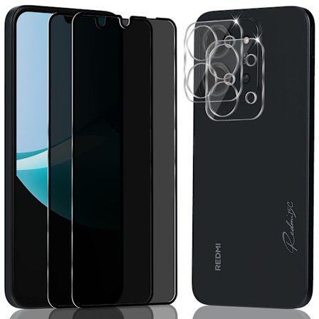 2-Pack Xiaomi Redmi 15C Privacy Näytönsuoja & 2-Pack linssinsuoja - Karkaistu Lasi 9H - Super laatu 3D