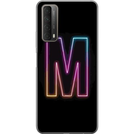 Yhteensopiva Puhelinkuori Huawei Huawei P smart 2021 Neonkirjain M värinvaihtuva valotehoste mustaa taustaa vasten, moderni minimalistinen typografia