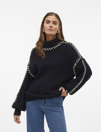 Vero Moda Vmnewcream Ls Rollneck Pullover Boo - Black - XS