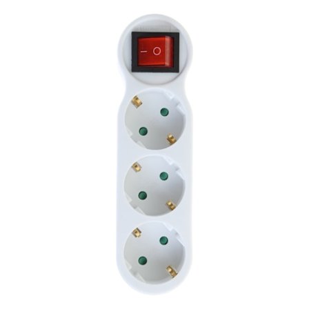 250V/16A EU-standard stikkontakt med 3 uttak, 2-polet rund hull, hvit konverteringsstikkontakt med bryter, slitesterk