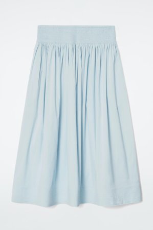 COS Femme Jupe Midi Trapèze Froncée in Bleu