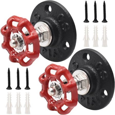 2 stk Vintage Krok Vintage Industriell Rør Kleskrok Veggmontert Retro Rør Krok med Rød Håndtak Veggkroker Ideell