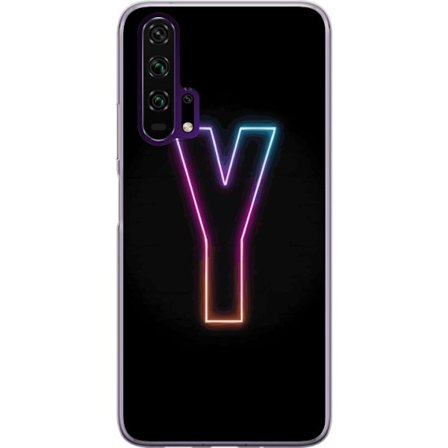 Yhteensopiva Puhelinkuori Honor Honor 20 Pro Minimalistinen neonkirjain Y värinvaihtuvassa valossa mustaa taustaa vasten
