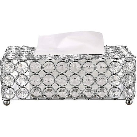 Rektangulær krystallserviettboksdeksel, dekorativ toalettpapirboks, krystallhåndkleholder, servietthold