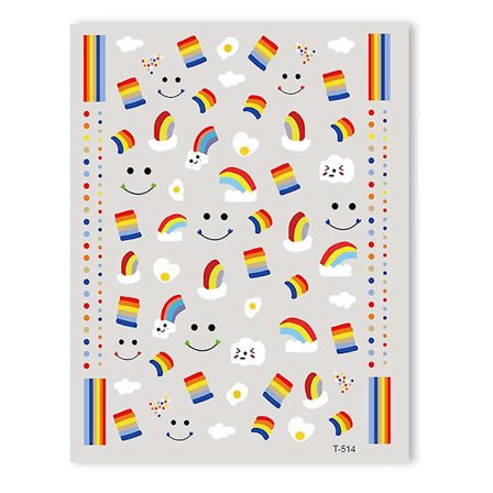 6 st Nail Art Dekaler med Lim - Regnbågsdekaler T-514 Make Up