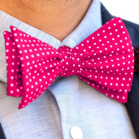 Nœud papillon en coton à pois rose pour hommes - Noeuds papillon à nouer