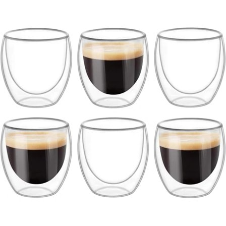 6 stk. Dobbeltvæggede Kopper Glas Krus, Klare Dobbeltvæggede Kaffekopper, Dobbeltvæggede, Cappuccino, Latte og Isolerede (80 ml)