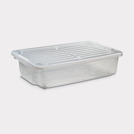 Förvaringslåda med lock & hjul Nordiska Plast Nordic Underbädd, transparent, 790 x 490 x 200 mm, 55 liter
