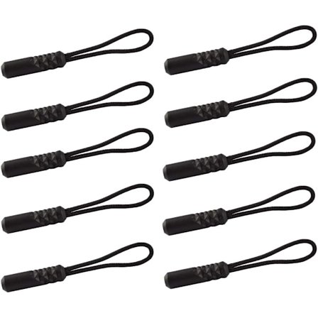 Holdbare lynlåse med snor Lynlås erstatning til punge, rygsække, bagage, tøj (Sort, 10-pak)
