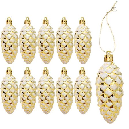 10 stk. Store Gull Glitter Julekuler - Kongler Juletre - Hengende - Juletrepynt (Gull-a){hw}