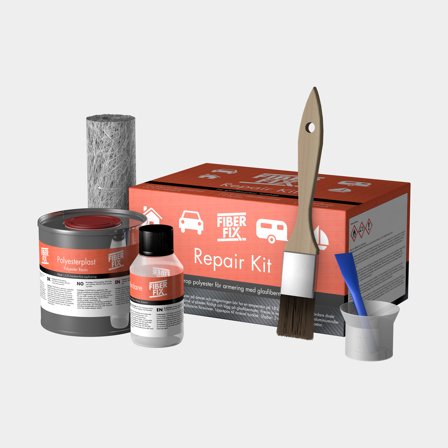 Reparatieset boot FiberFix Polyester Repair Kit, vloeibare polyester + verharder + glasweefsel + kwast + mengbeker + roerstaaf