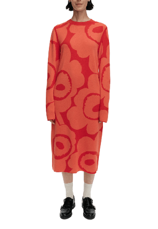 Marimekko Ennallaan Unikko Knitted Dress Jerseyklänningar Dam Röd XS