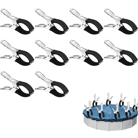 10 Stora Klädnypor i Rostfritt Stål, Stora 12cm Klämmor, Strandhandduksklämmor, Robusta Handduksklämmor, Vindtäta och Reptåliga - Svart