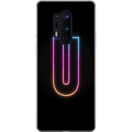 Yhteensopiva Puhelinkuori OnePlus OnePlus 8 Pro Minimaalinen neonkirjain U kirkkaalla valaistustehosteella mustaa taustaa vasten