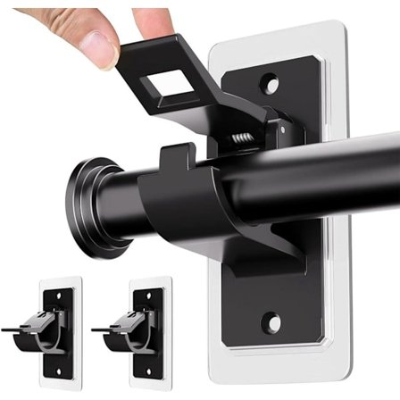 Gardinstang - Svart todelt - Selvklebende, spikerfri - Bad og stue