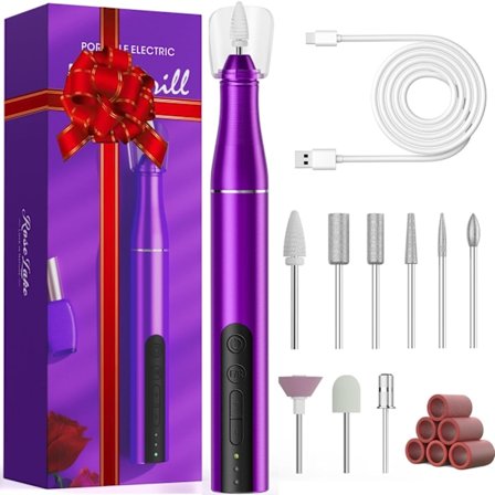 Elektrisk neglefil trådløs med 9 slibehoveder manicure værktøj (lilla)