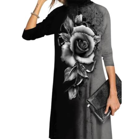 Damer Med Blommönster Swing Midi-klänning Med Hög Hals A- Print
