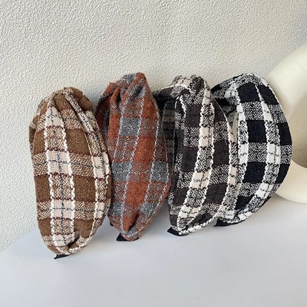 TwinkLei Winter Tweed Plaid Headbands for Women Retro Autumn Hairband Washing Head Bands Female Headwear Wide Cross Hair Hoop