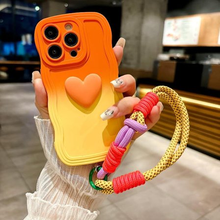 Puhelinkotelo: Tyylikäs liukuvärjätty 3D-sydänkoristeltu puhelinkotelo iPhone 11/12/13/14/15/16 Pro Max Plus -puhelimille - Kokovartalosuojus 