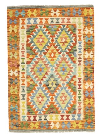 Hand Woven Kilim Afghan Old Style Rug 101X146 Brown/Yellow