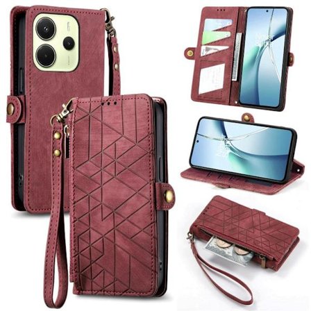 Redmi Note 14 4G - Geometrisk Dragkedja Plånbok med Sidospänne i Läder