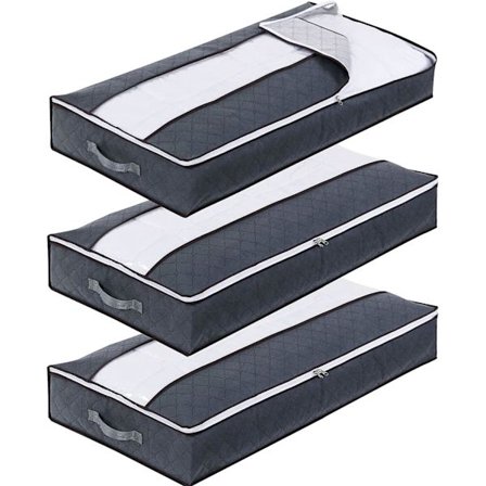 3 stk./sæt opbevaringsboks under sengen, sammenklappelig opbevaringspose i non-woven stof med klart vindue til dyner, tæpper og puder