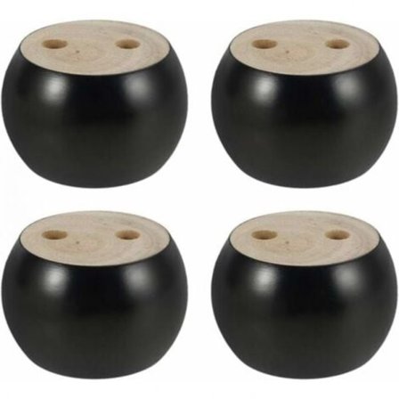 4 stk. 5 cm høje runde træmøblerben til sofa, seng, lænestol, skab, med skruer og bånd (sort)