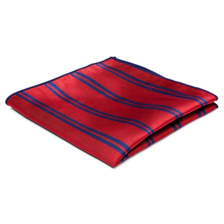 Navy Twin Stripe Red Silk Pocket Square for Men - Patterned Pocket Squares