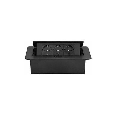 Udtrækkelig stikdåse til skrivebordsmontering, bordplade stikdåse (EU type F stik), 265x120mm, Malet i sort