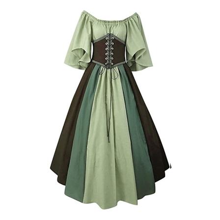 Keskiaikainen vaatetus Naisten lyhythihainen goottilainen mekko Vaaleanvihreä Light green L