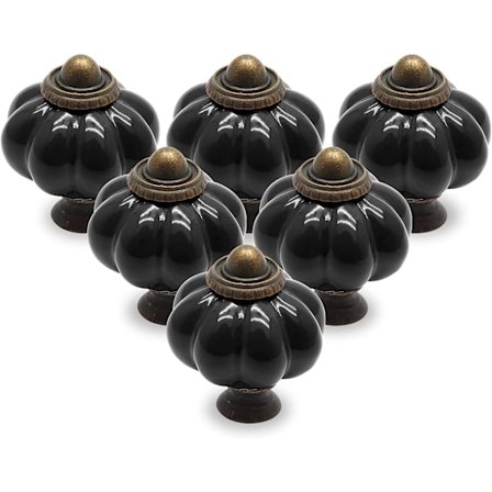 12 stk. Keramiske Dørknapper Sorte Skuffeknopper, Græskar Keramiske Knopper Vintage Skabsknopper med Monteringsskruer, Antikke Garderobetræk Håndtag, 