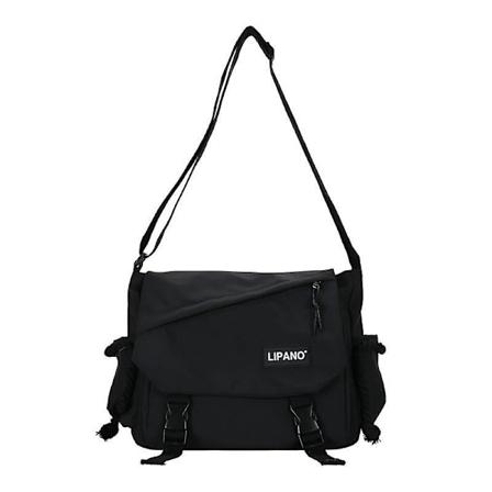 Stor kapacitet axelväska retro arbetskläder stil budväska student nylon crossbody väska black