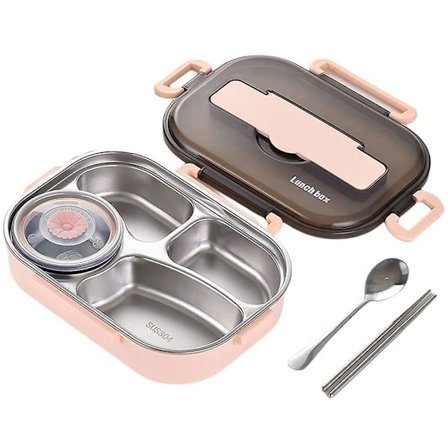 1,5L Bento-madkasser til studerende, termisk isoleret Bento-madkasse-bordsæt, madbeholdere til (pink)