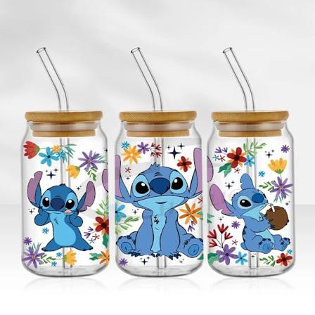 Uv Dtf Cup Wrap Blå Tegnefilm Overførsler 16Oz Uv Dtf Libbey Wrap Tumbler Klistermærker Glas Kan Selvsælgende Vand Beskyttelse D10 16OZ