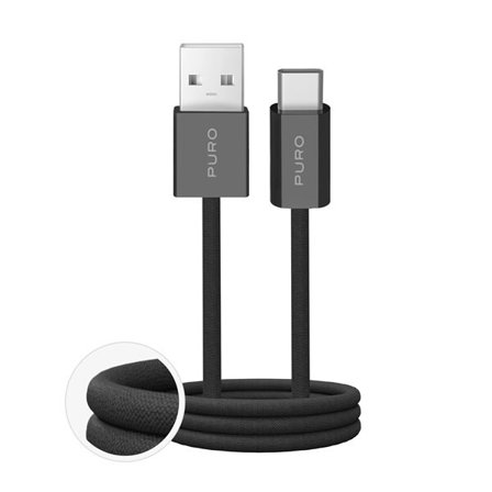 Puro Fabrik 2.0 10W USB-A - USB-C Flettet kabel 1,5 m - Svart
