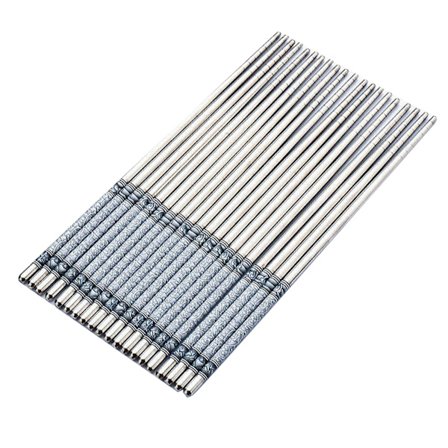 1 par spisepinde i rustfrit stål blå hvid porcelænsmønster Genanvendelige kinesiske spisepinde i let metal