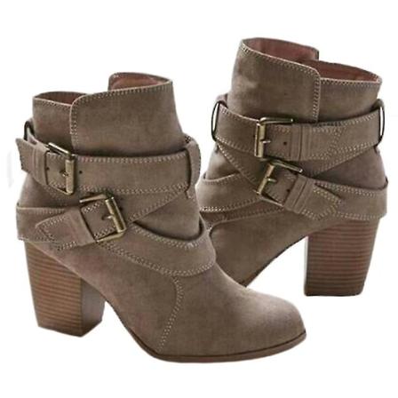Damespenne ankelstøvletter Mid Block Heel Booties Sko Khaki 39