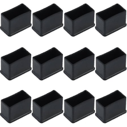 12 stk. 15 x 30 mm Sorte Rektangulære Gummi Filt Bord- eller Stolben Beskyttelseshætter