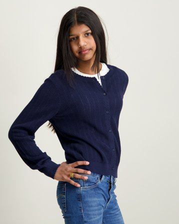 VERO MODA VMNEWLEX POINTELLE LS O-N CARDIGAN GIRL Blå Trøjer Pige - Kids Brand Store