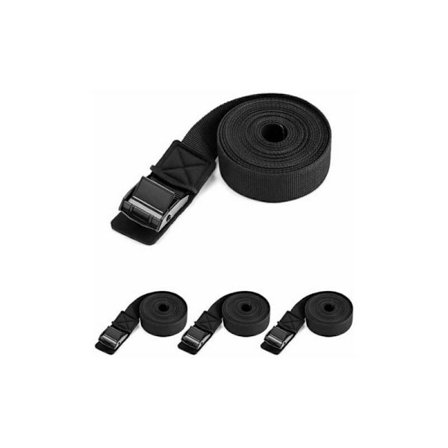 4 stk. surringsrem med anti-ridsepude, spændstrop 2,5 mm x 3 m maksimal belastning 250 kg, sort
