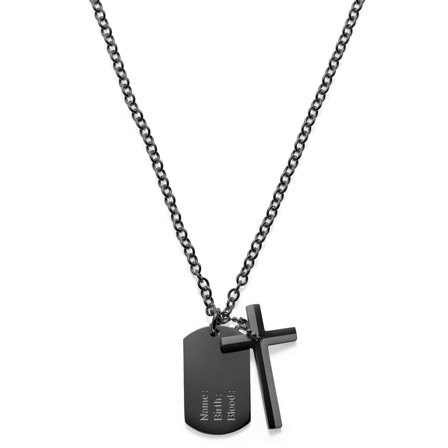 Stylish Cross & Dog Tag Black Steel Necklace for Men - Steel necklaces