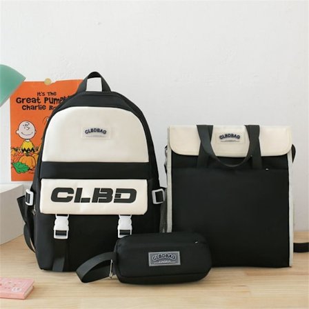 Kolmiosainen naisten kampusreppu, alakoululaiset, keskikoululaiset, muodikkaasti yhdisteltävä, suurikapasiteettinen reppu, Mori-musta