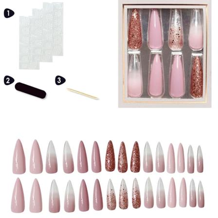 30 st Fransk manikyrspets cover långa nagelspetsar Tryck på naglar med design akryl falska naglar för kvinnor och nybörjare (rosa)