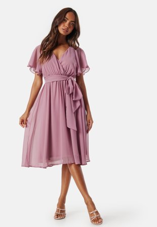 Goddiva Flutter Chiffon Midi Dress Lavender Klær
