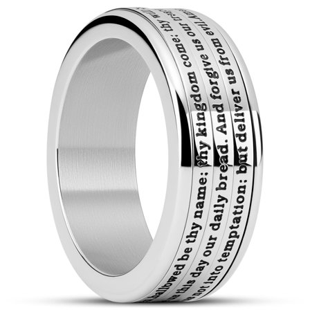 Enthumema | 8 mm Silver-tone Stainless Steel English Lord’s Prayer Fidget Ring for Men - Steel rings