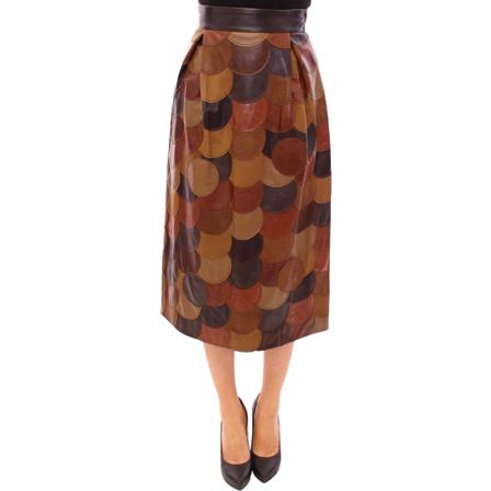 Dolce & Gabbana Patchwork Leather Straight Rok , Bruin , Dames , Maat: S Leren & Suède rokken